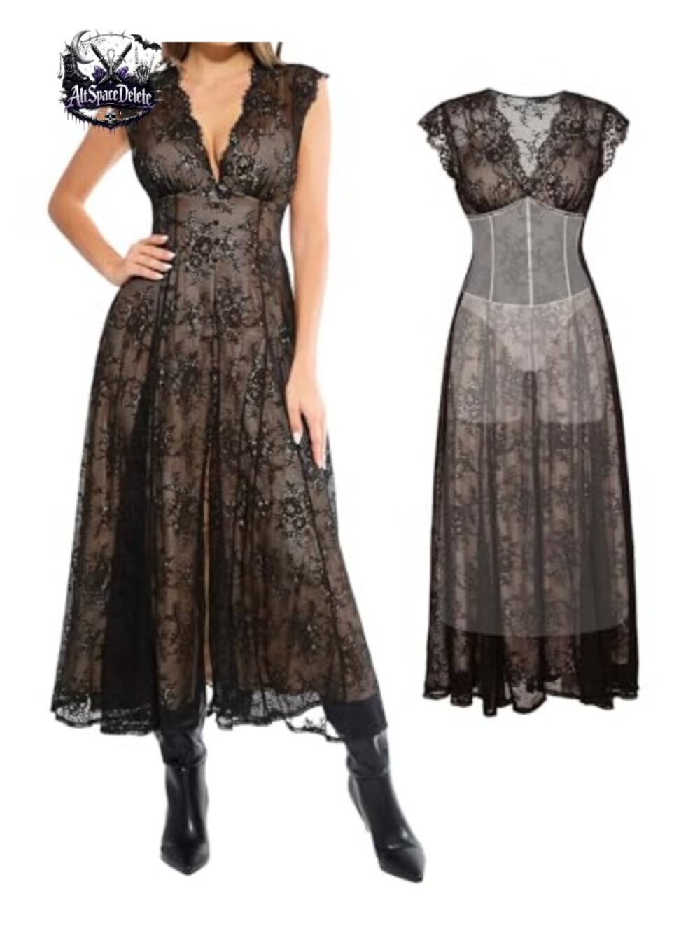 Lace Formal Maxi Dress V-Neck Flutter Sleeve A-Line Wedding Guest
